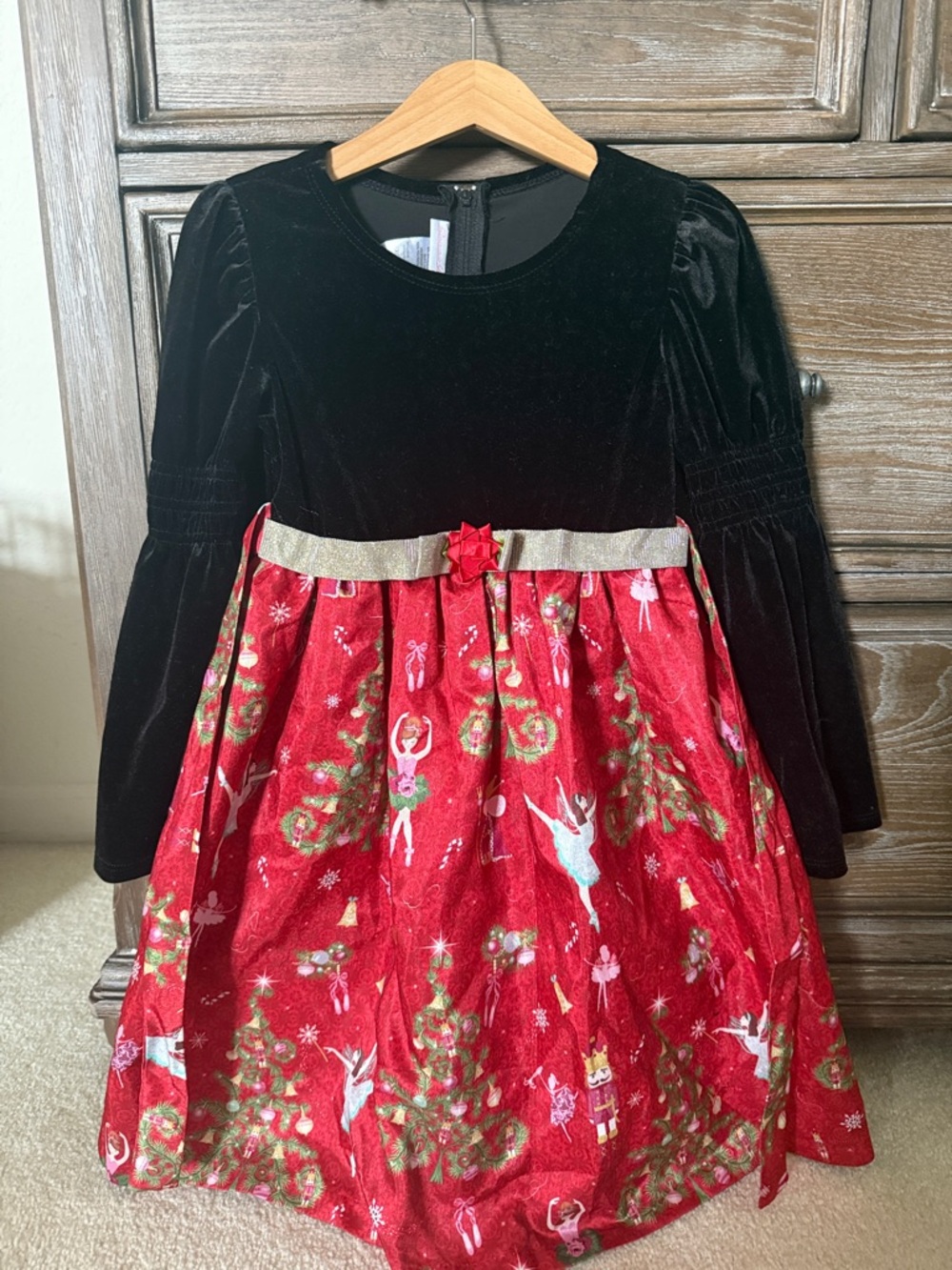 Bonnie Jean Nutcracker Black Velvet Dress with Gold Accent